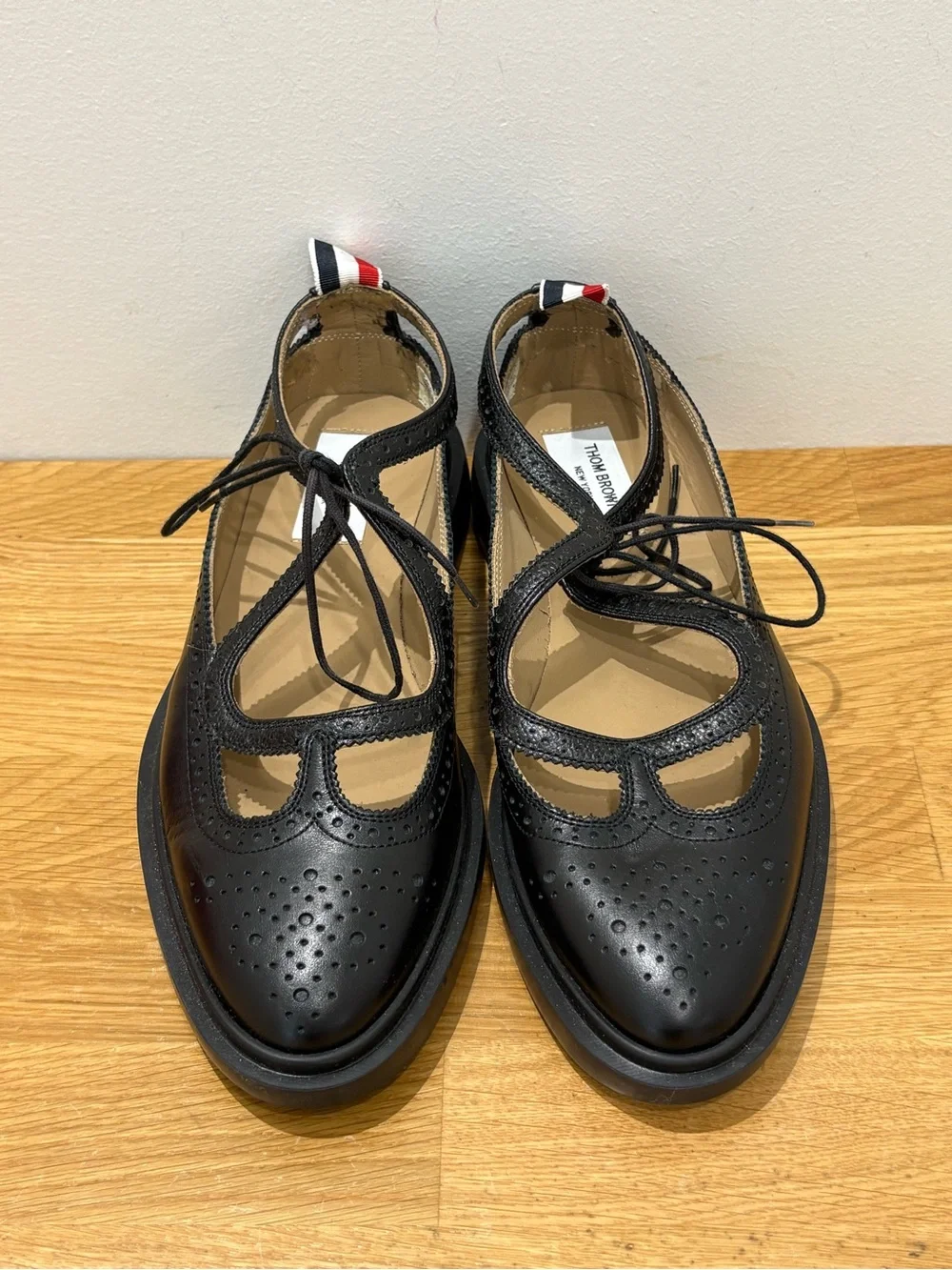 Thom Browne Black Leather Mary Jane Laser Cut Oxfords